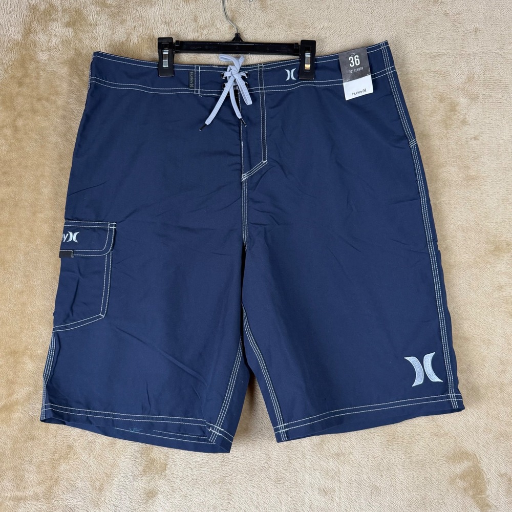 Hurley Mens Navy Blue Board Shorts Swim Trunks Size 36 MBS0002130